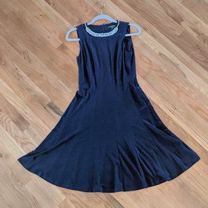 Navy Fit & Flare Dress with Embellishment